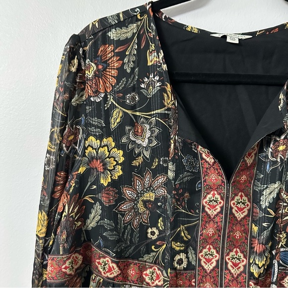 Frye & Co. Women’s Long Sleeve Black Floral Boho Flowy V Neck Dress Sz XXL GUC - Picture 7 of 11
